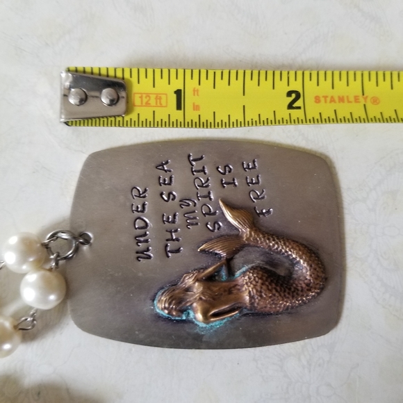 Hand Crafted Hand Stamped Faux Pearl Mermaid Pendant Necklace - Picture 9 of 16